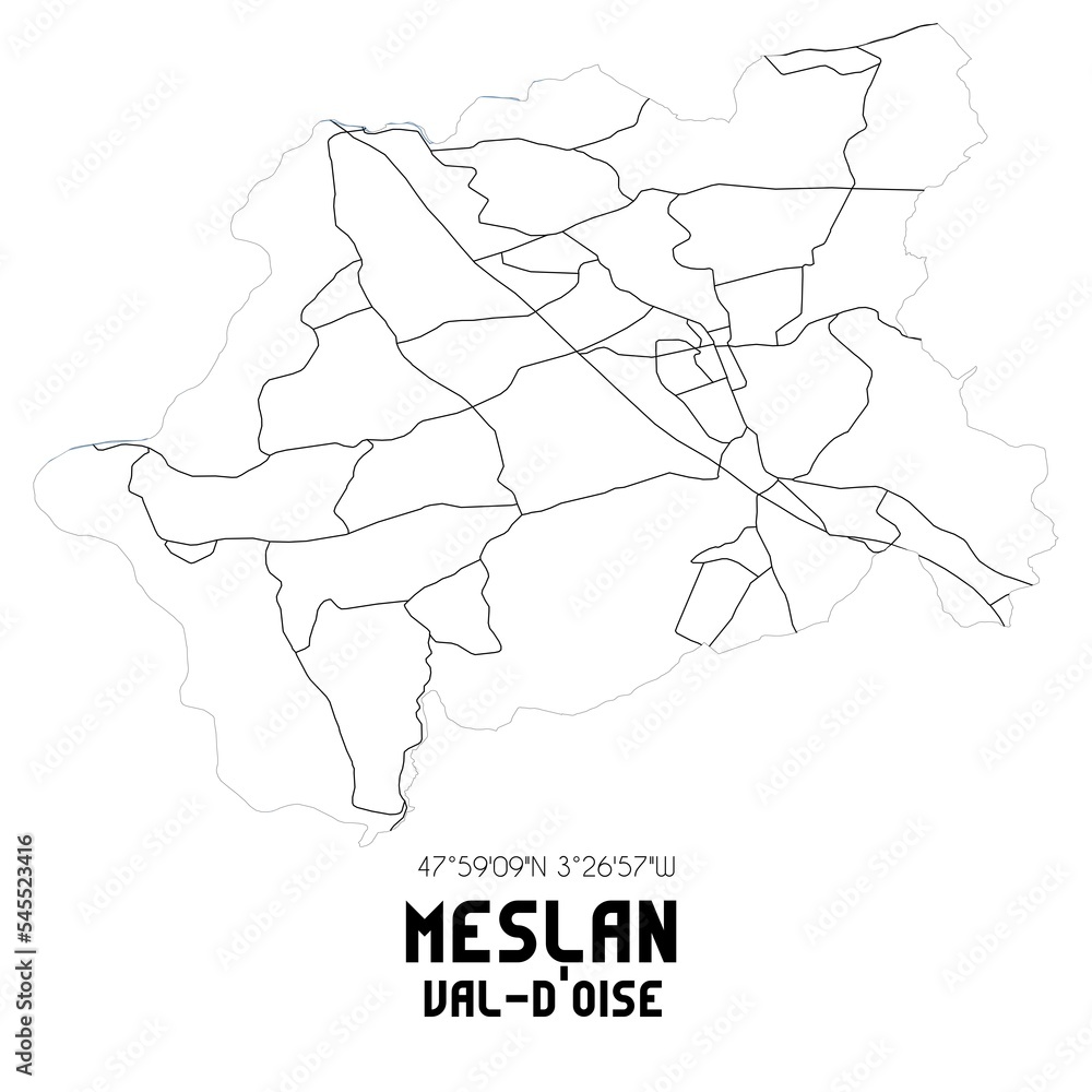 MESLAN Val-d'Oise. Minimalistic street map with black and white lines.