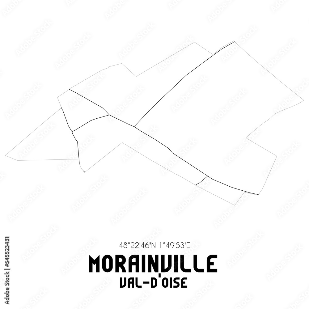 MORAINVILLE Val-d'Oise. Minimalistic street map with black and white lines. MORAINVILLE Val-d'Oise. Minimalistic street map with black and white lines.