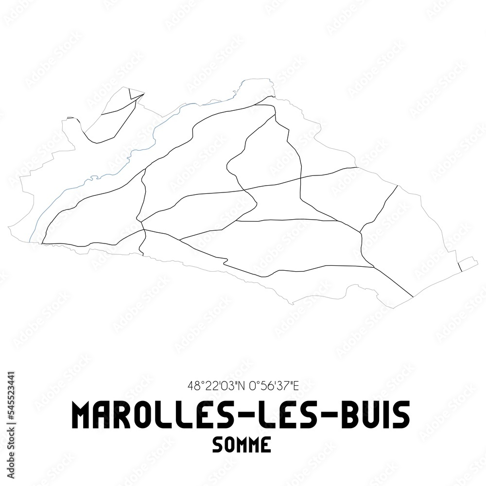 MAROLLES-LES-BUIS Somme. Minimalistic street map with black and white lines. MAROLLES-LES-BUIS Somme. Minimalistic street map with black and white lines.