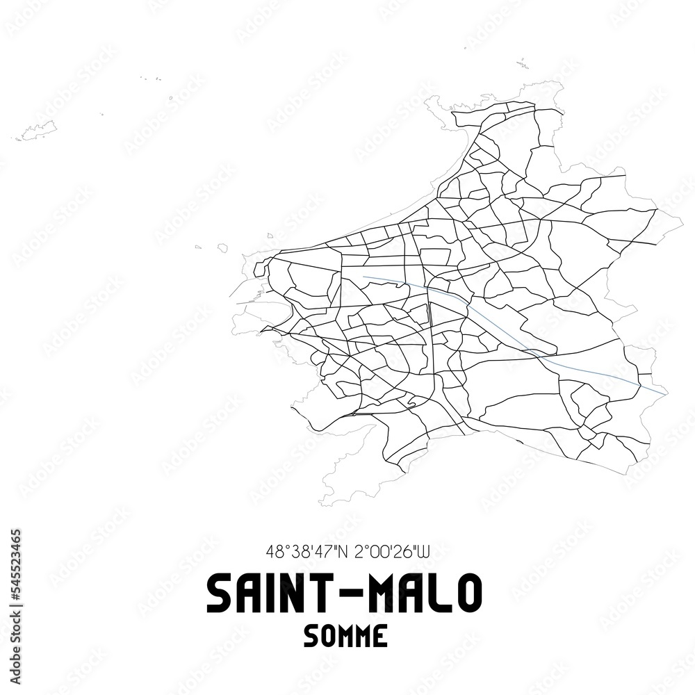 SAINT-MALO Somme. Minimalistic street map with black and white lines.