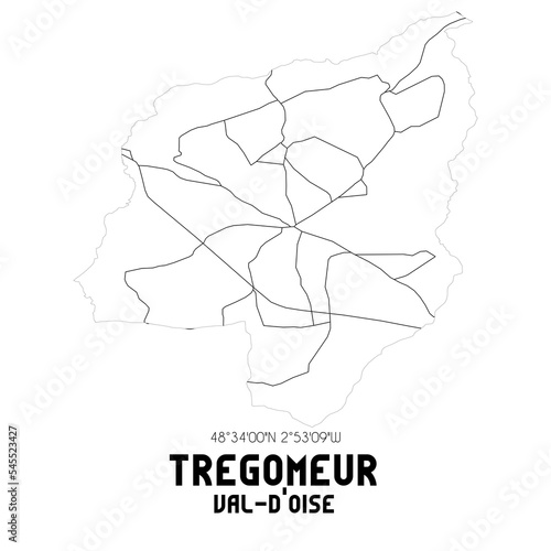 TREGOMEUR Val-d'Oise. Minimalistic street map with black and white lines.