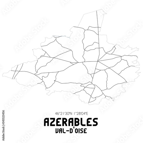 AZERABLES Val-d'Oise. Minimalistic street map with black and white lines.