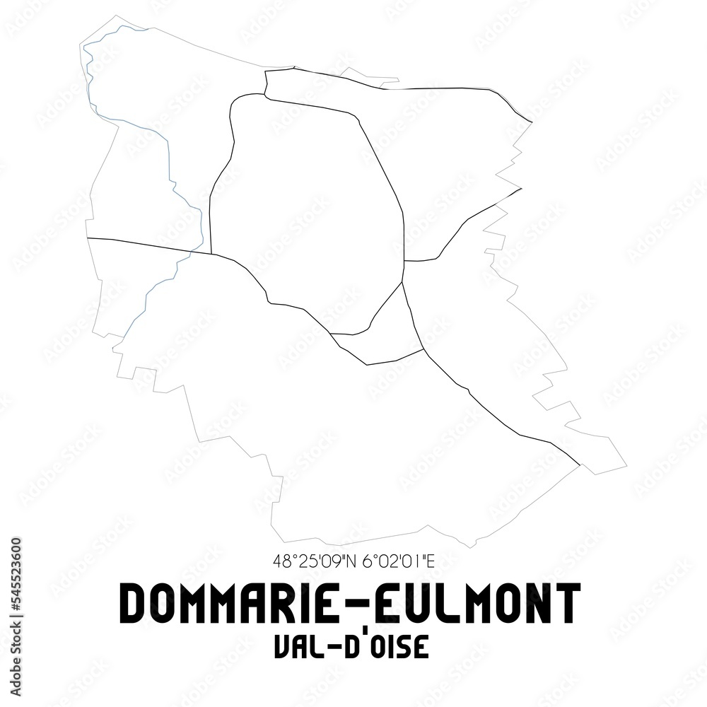 DOMMARIE-EULMONT Val-d'Oise. Minimalistic street map with black and white lines.