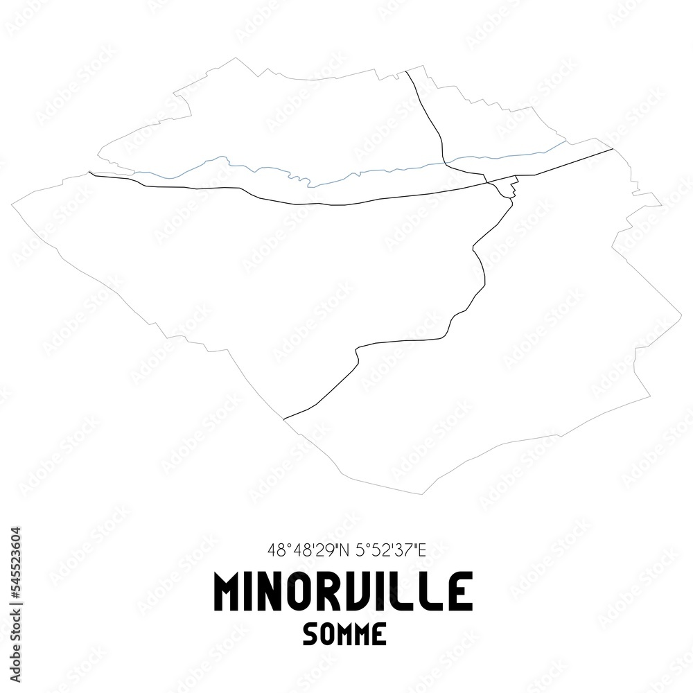 MINORVILLE Somme. Minimalistic street map with black and white lines.