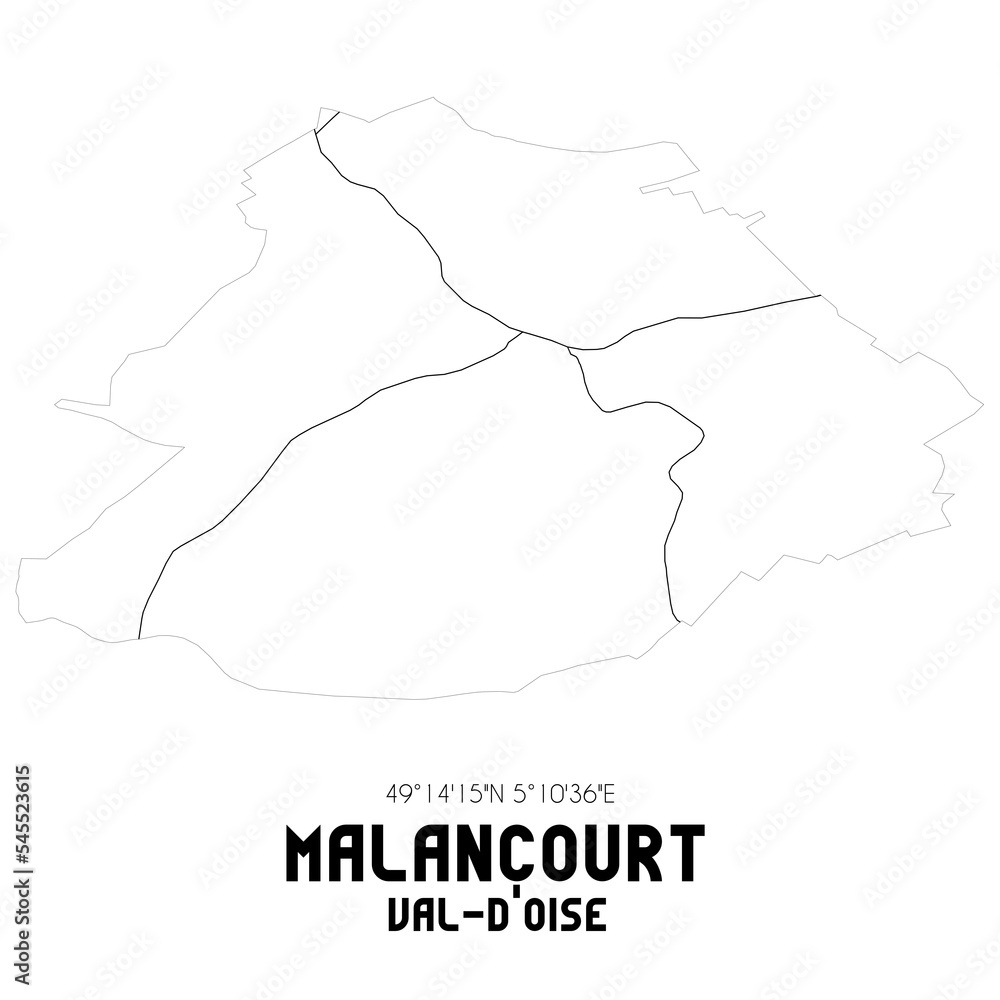 MALANCOURT Val-d'Oise. Minimalistic street map with black and white lines.