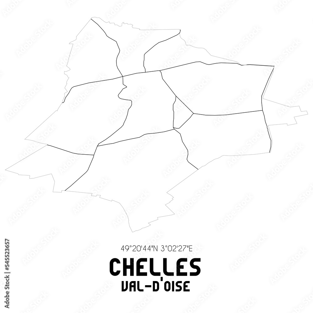 CHELLES Val-d'Oise. Minimalistic street map with black and white lines. CHELLES Val-d'Oise. Minimalistic street map with black and white lines.