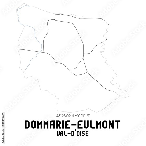 DOMMARIE-EULMONT Val-d Oise. Minimalistic street map with black and white lines.