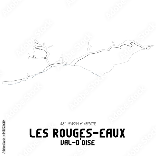 LES ROUGES-EAUX Val-d'Oise. Minimalistic street map with black and white lines.