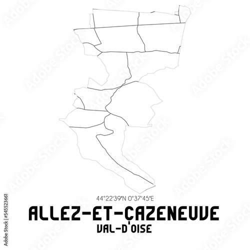 ALLEZ-ET-CAZENEUVE Val-d'Oise. Minimalistic street map with black and white lines.