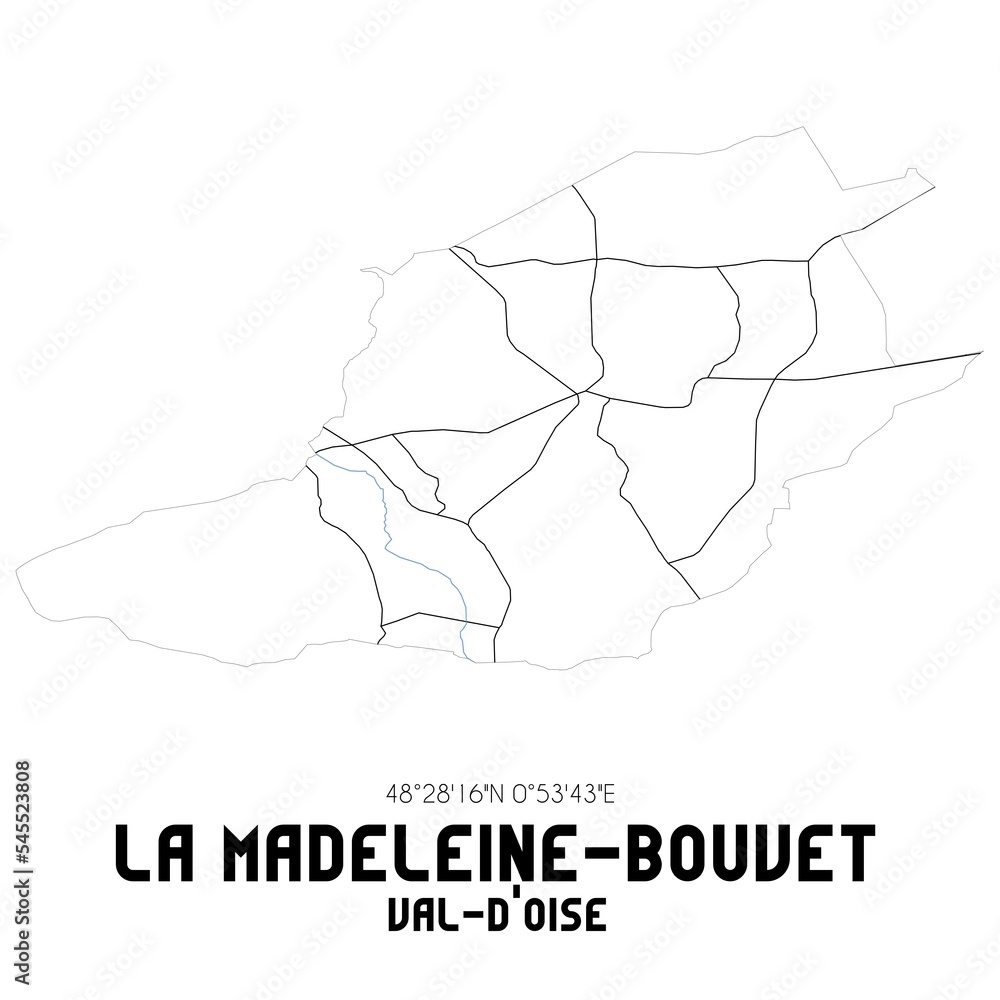 LA MADELEINE-BOUVET Val-d'Oise. Minimalistic street map with black and white lines.