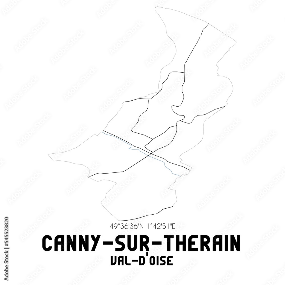 CANNY-SUR-THERAIN Val-d'Oise. Minimalistic street map with black and white lines. CANNY-SUR-THERAIN Val-d'Oise. Minimalistic street map with black and white lines.