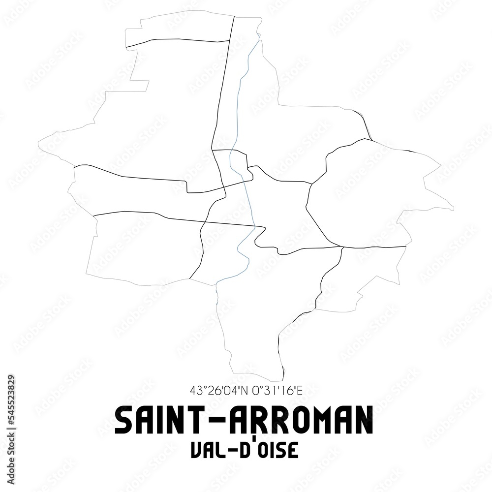 SAINT-ARROMAN Val-d'Oise. Minimalistic street map with black and white lines.