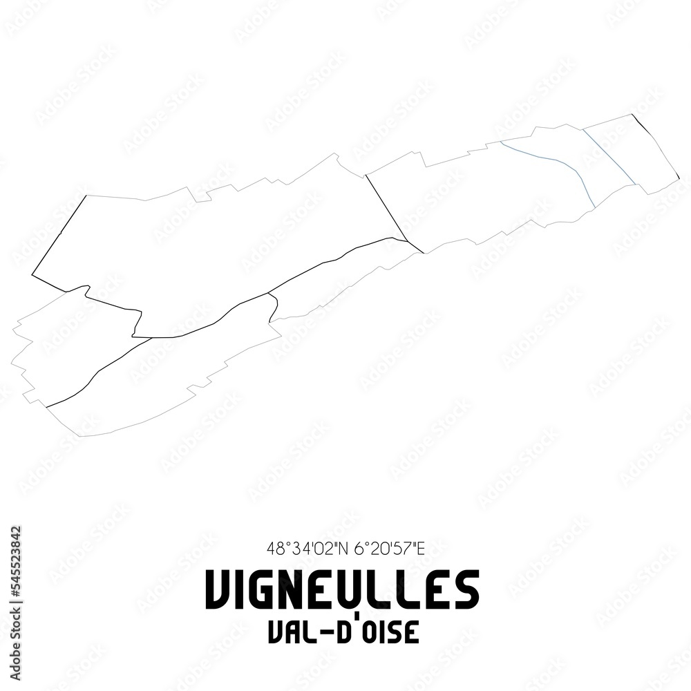 VIGNEULLES Val-d'Oise. Minimalistic street map with black and white lines.