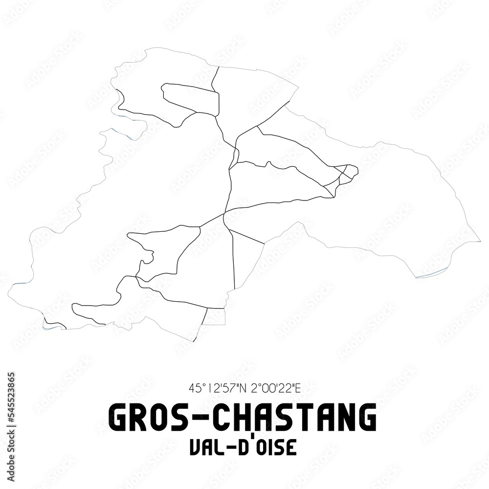 GROS-CHASTANG Val-d'Oise. Minimalistic street map with black and white lines.