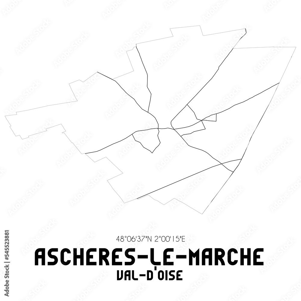 ASCHERES-LE-MARCHE Val-d'Oise. Minimalistic street map with black and white lines.
