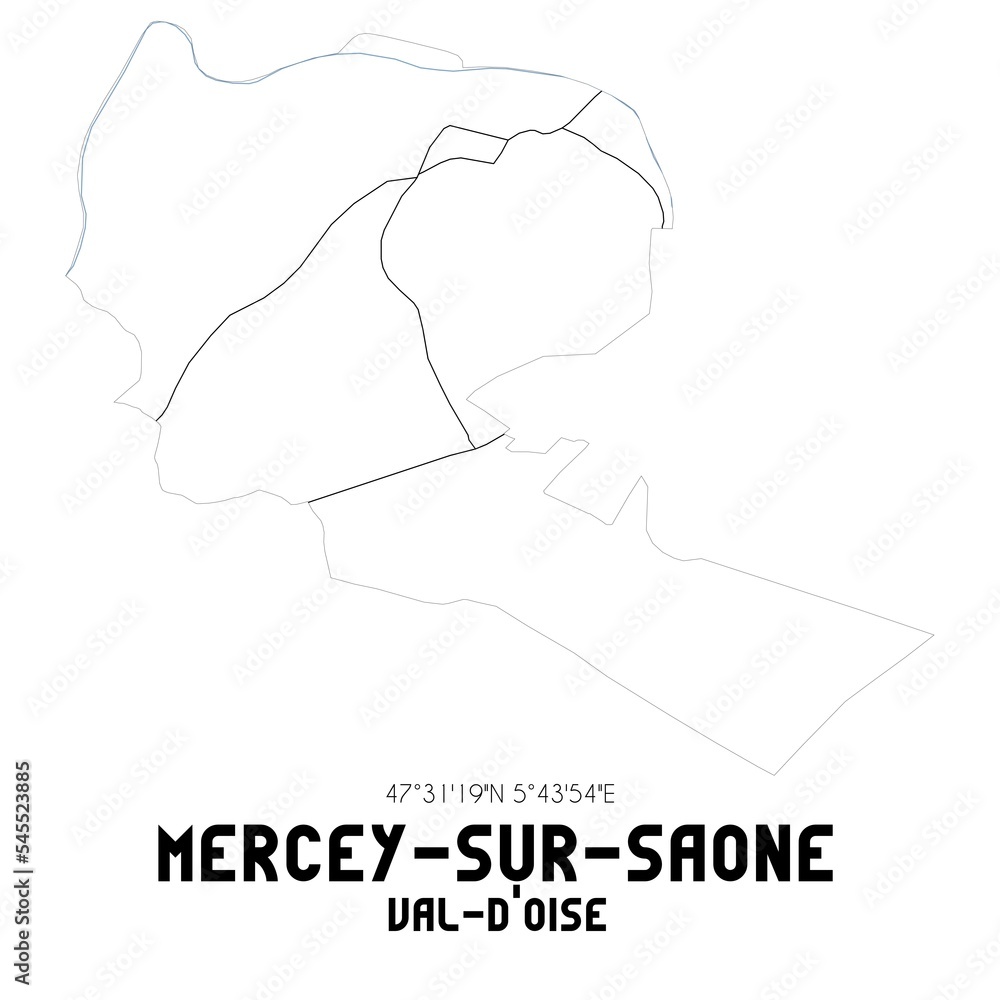 MERCEY-SUR-SAONE Val-d'Oise. Minimalistic street map with black and white lines.