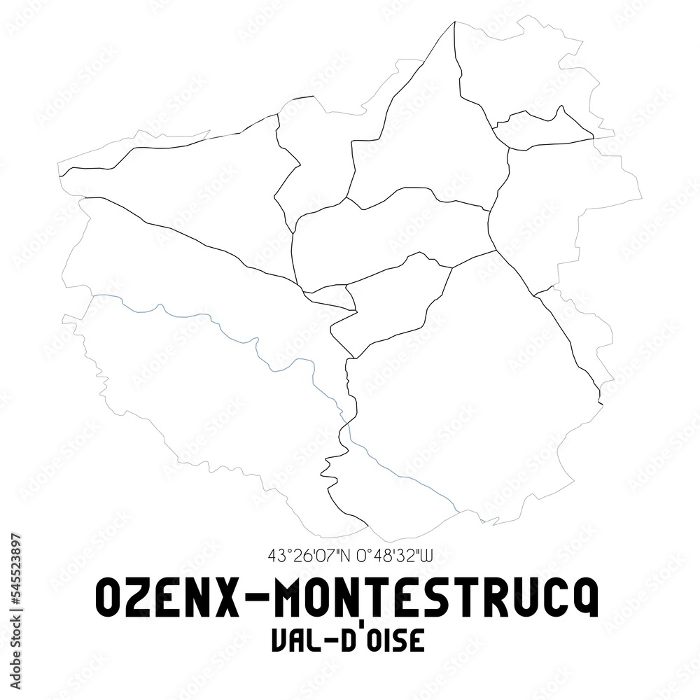 OZENX-MONTESTRUCQ Val-d'Oise. Minimalistic street map with black and white lines.
