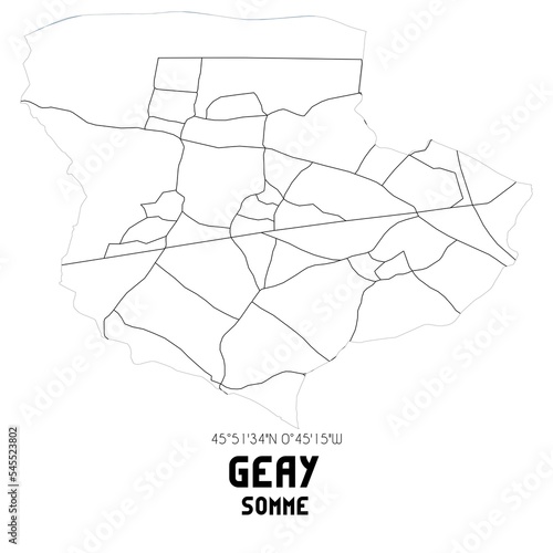 GEAY Somme. Minimalistic street map with black and white lines. photo