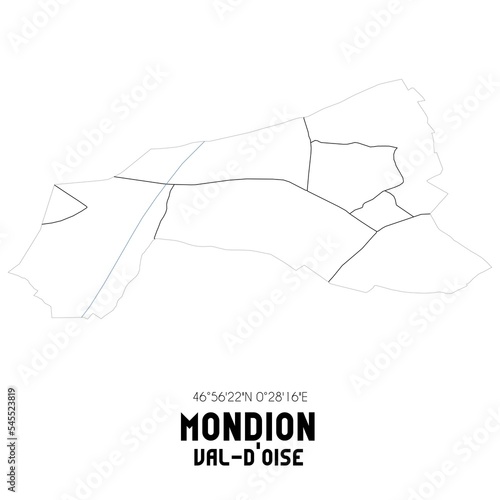 MONDION Val-d'Oise. Minimalistic street map with black and white lines.
