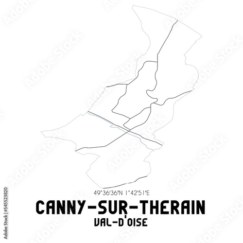 CANNY-SUR-THERAIN Val-d Oise. Minimalistic street map with black and white lines.