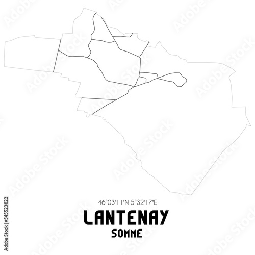 LANTENAY Somme. Minimalistic street map with black and white lines.