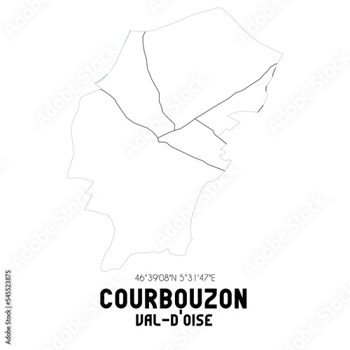 COURBOUZON Val-d Oise. Minimalistic street map with black and white lines.
