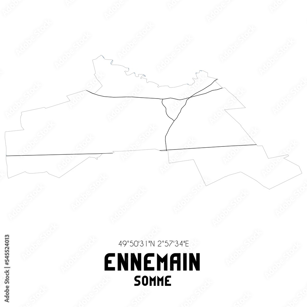 ENNEMAIN Somme. Minimalistic street map with black and white lines.