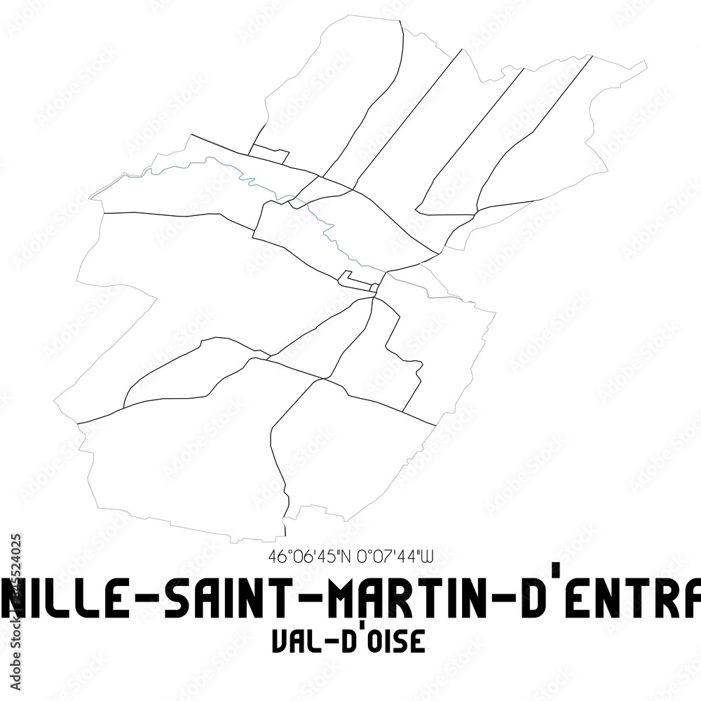 FONTENILLE-SAINT-MARTIN-D'ENTRAIGUES Val-d'Oise. Minimalistic street map with black and white lines. FONTENILLE-SAINT-MARTIN-D'ENTRAIGUES Val-d'Oise. Minimalistic street map with black and white lines.