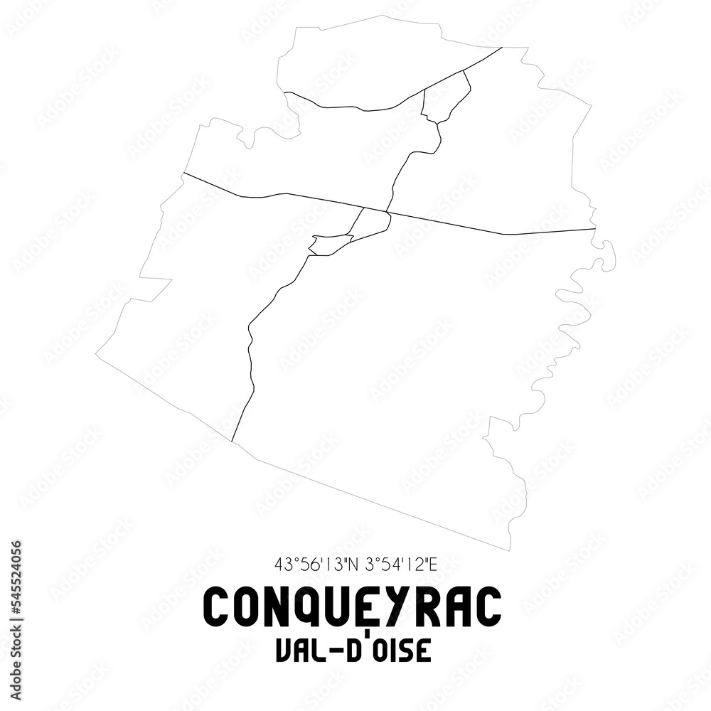 CONQUEYRAC Val-d'Oise. Minimalistic street map with black and white lines.