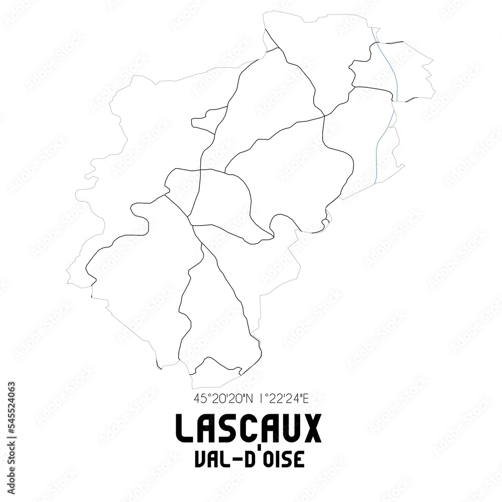 LASCAUX Val-d'Oise. Minimalistic street map with black and white lines.