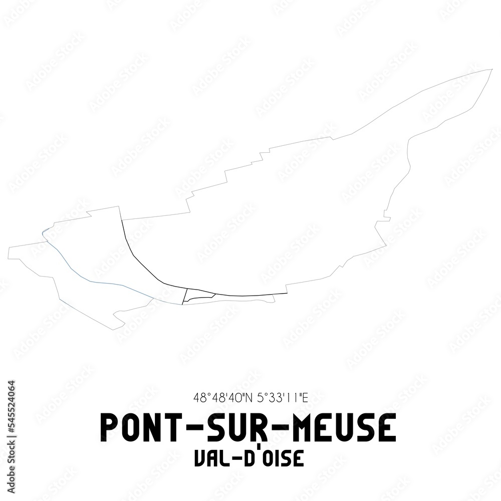 PONT-SUR-MEUSE Val-d'Oise. Minimalistic street map with black and white lines.