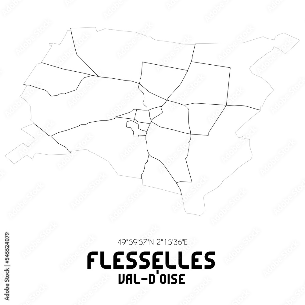 FLESSELLES Val-d'Oise. Minimalistic street map with black and white lines. FLESSELLES Val-d'Oise. Minimalistic street map with black and white lines.