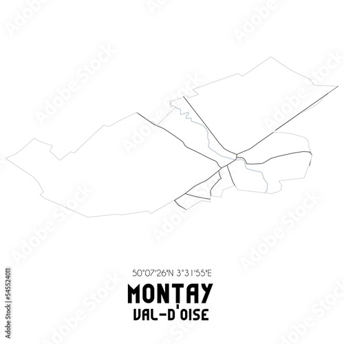 MONTAY Val-d'Oise. Minimalistic street map with black and white lines.