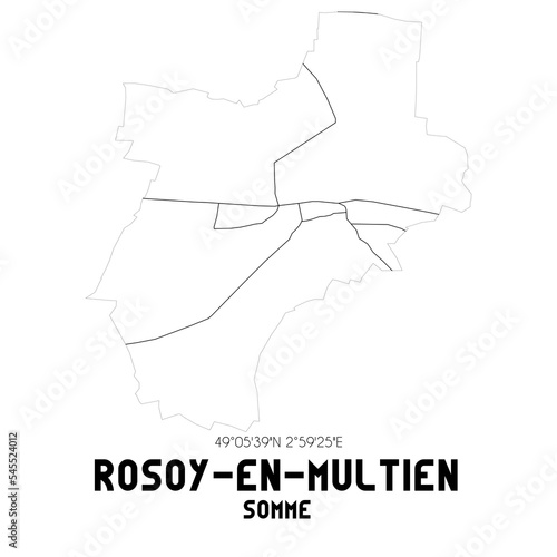 ROSOY-EN-MULTIEN Somme. Minimalistic street map with black and white lines.