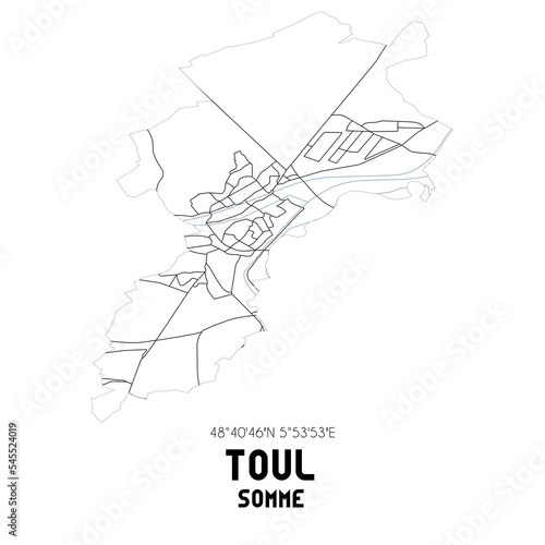 TOUL Somme. Minimalistic street map with black and white lines.