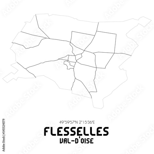 FLESSELLES Val-d'Oise. Minimalistic street map with black and white lines.