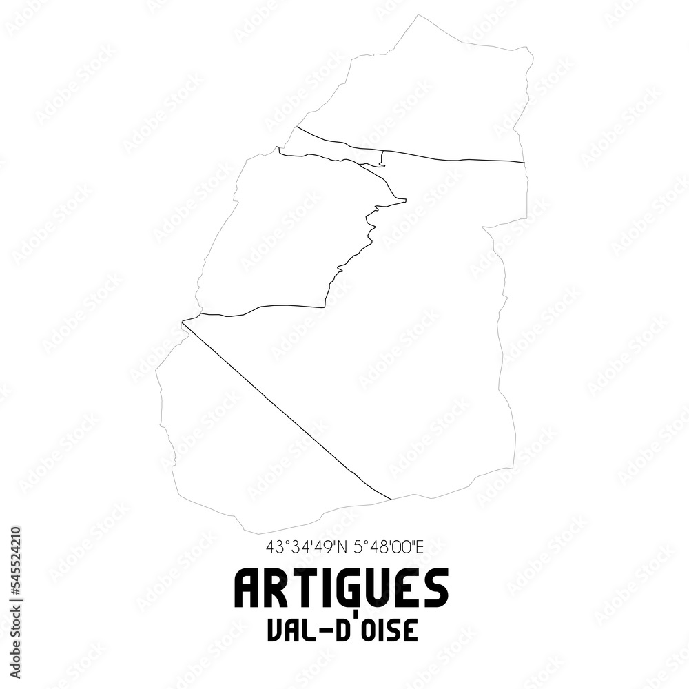 ARTIGUES Val-d'Oise. Minimalistic street map with black and white lines. ARTIGUES Val-d'Oise. Minimalistic street map with black and white lines.