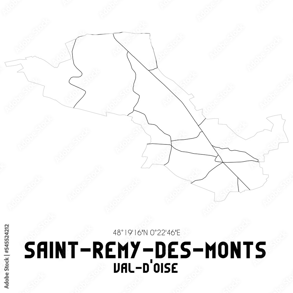 SAINT-REMY-DES-MONTS Val-d'Oise. Minimalistic street map with black and white lines. SAINT-REMY-DES-MONTS Val-d'Oise. Minimalistic street map with black and white lines.
