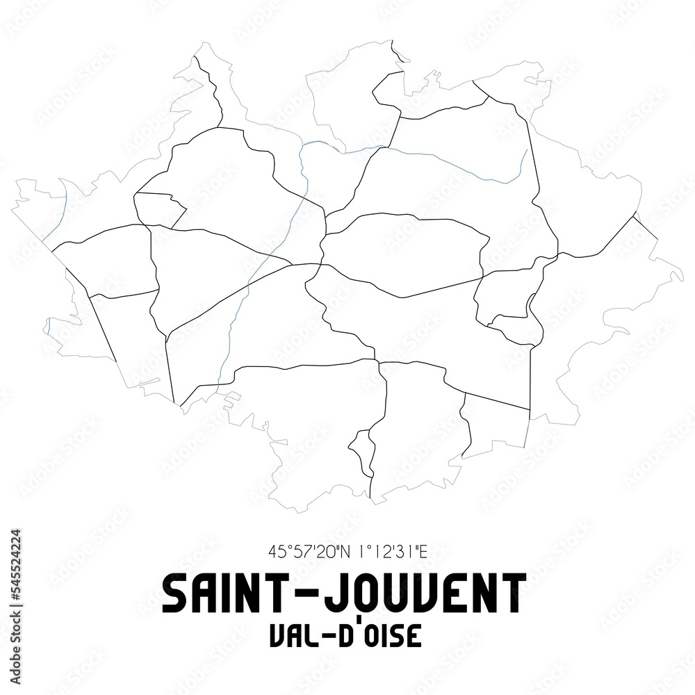 SAINT-JOUVENT Val-d'Oise. Minimalistic street map with black and white lines.