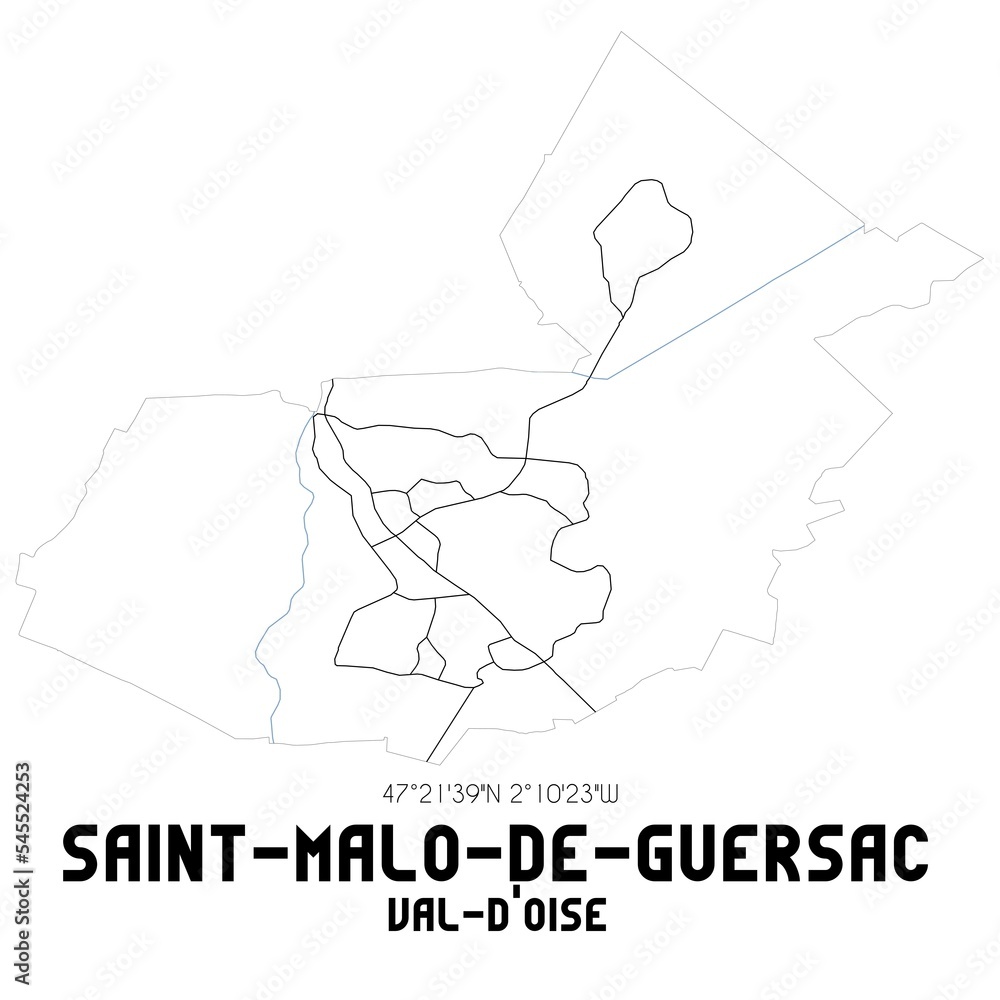 SAINT-MALO-DE-GUERSAC Val-d'Oise. Minimalistic street map with black and white lines.