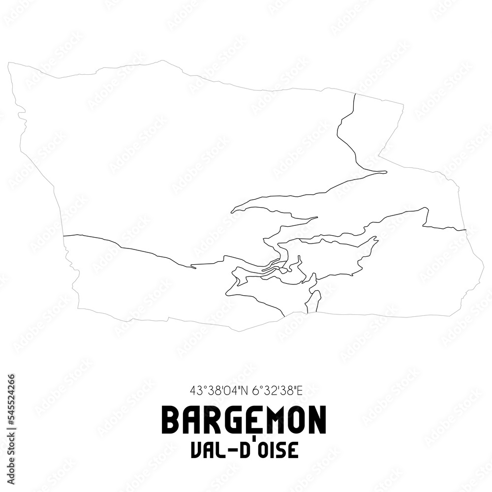 BARGEMON Val-d'Oise. Minimalistic street map with black and white lines. BARGEMON Val-d'Oise. Minimalistic street map with black and white lines.