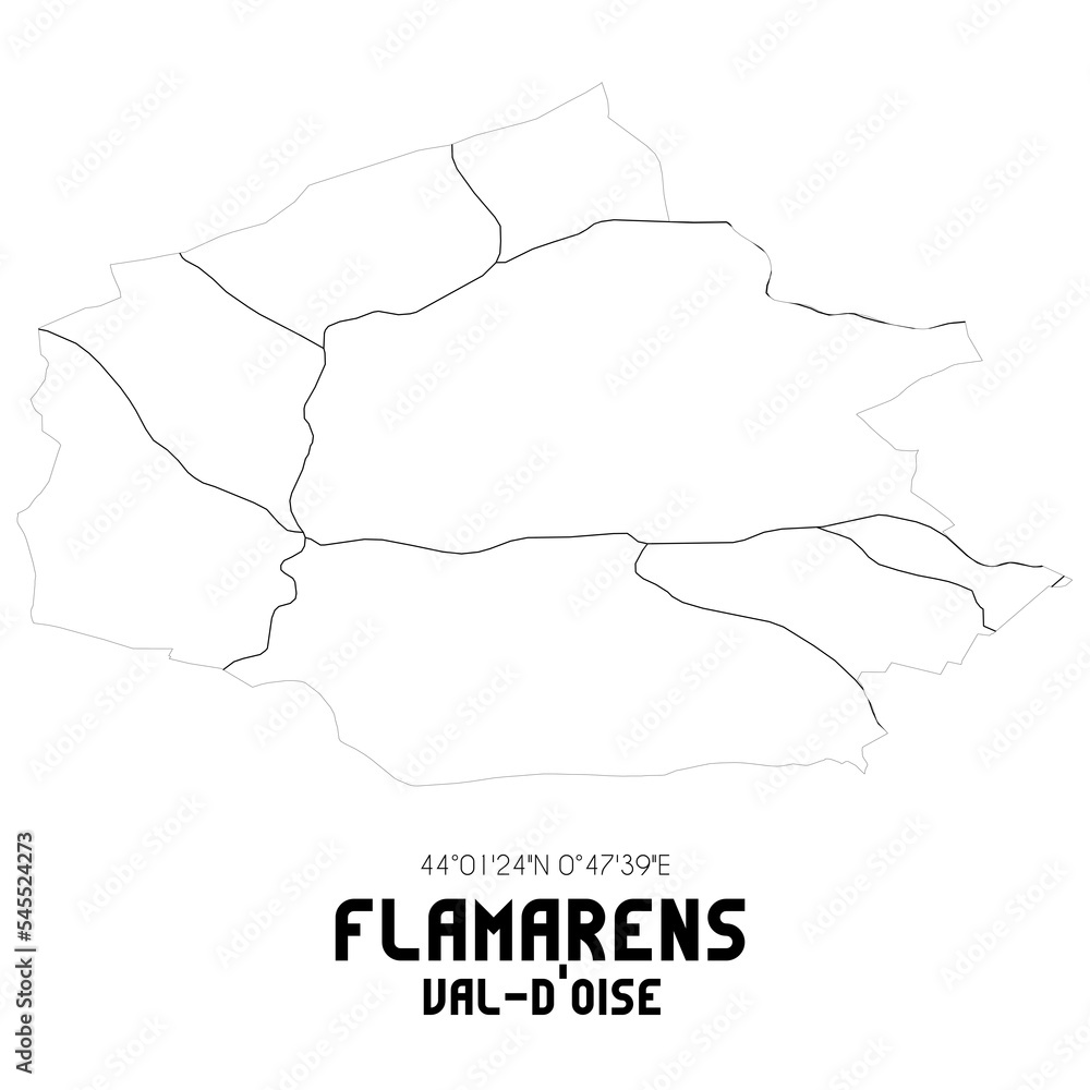 FLAMARENS Val-d'Oise. Minimalistic street map with black and white lines.