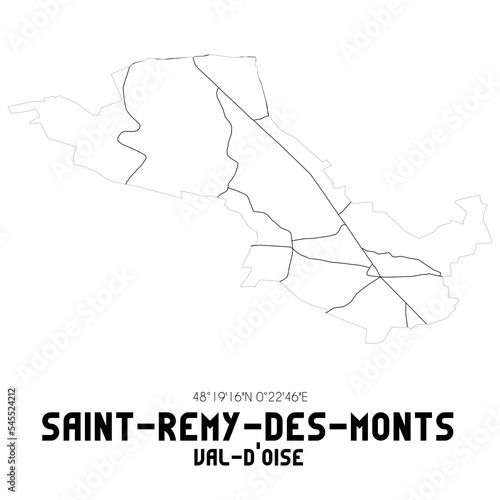 SAINT-REMY-DES-MONTS Val-d'Oise. Minimalistic street map with black and white lines.