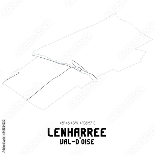 LENHARREE Val-d'Oise. Minimalistic street map with black and white lines.