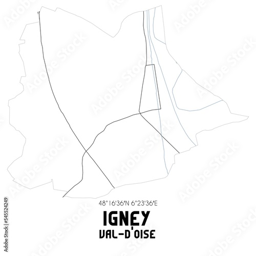 IGNEY Val-d'Oise. Minimalistic street map with black and white lines.