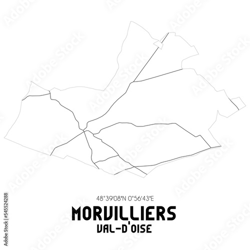 MORVILLIERS Val-d'Oise. Minimalistic street map with black and white lines.