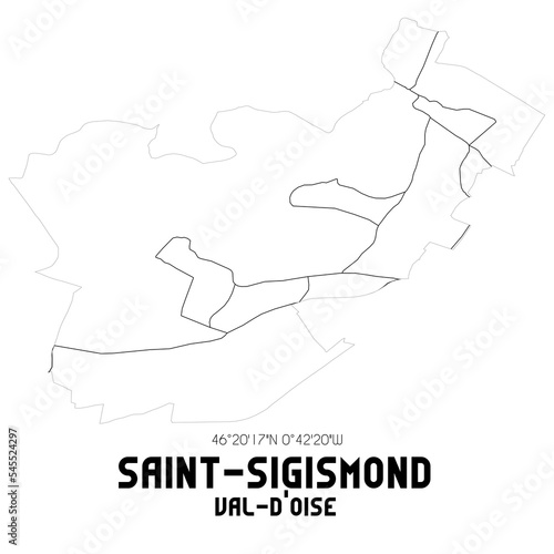 SAINT-SIGISMOND Val-d'Oise. Minimalistic street map with black and white lines.