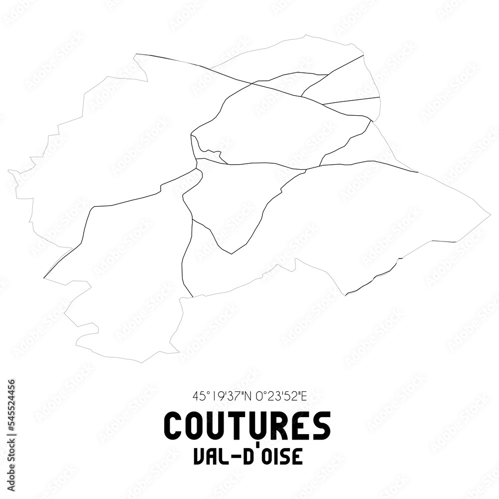 COUTURES Val-d'Oise. Minimalistic street map with black and white lines.