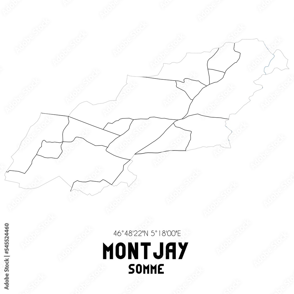 MONTJAY Somme. Minimalistic street map with black and white lines.
