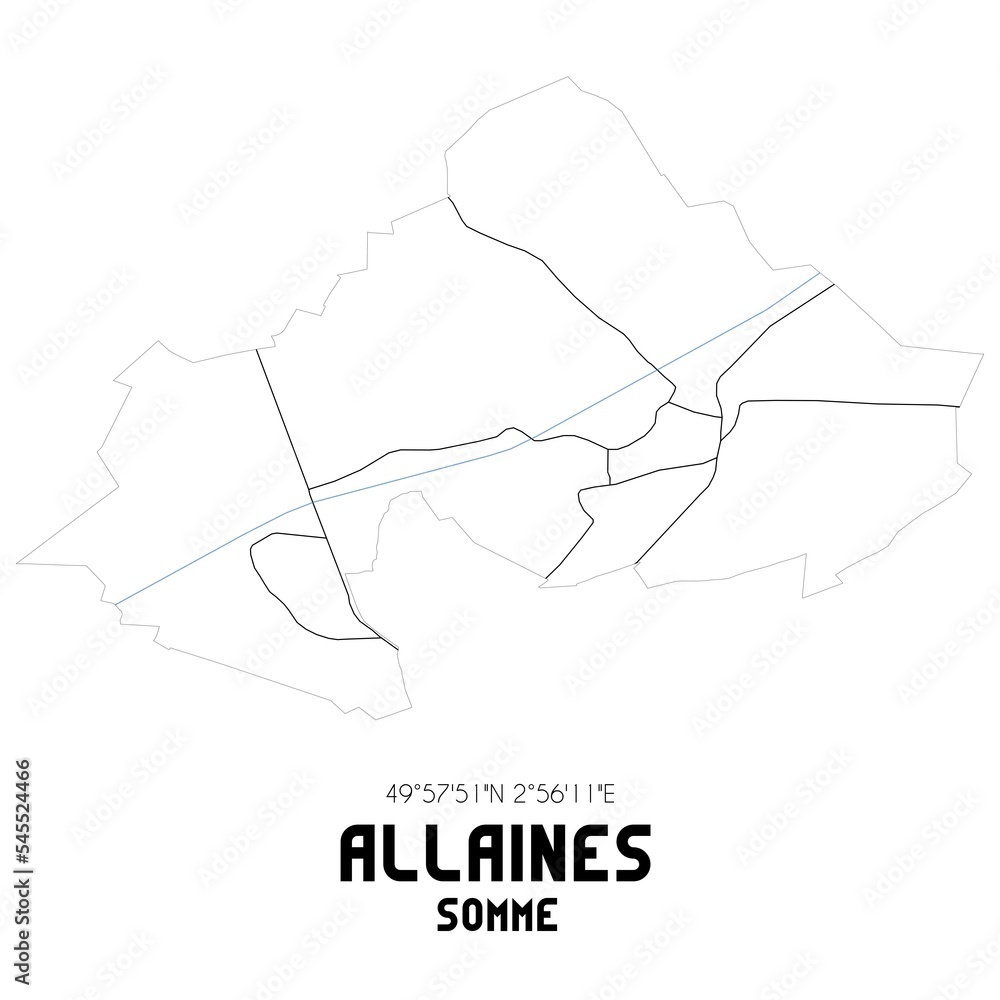 ALLAINES Somme. Minimalistic street map with black and white lines. ALLAINES Somme. Minimalistic street map with black and white lines.